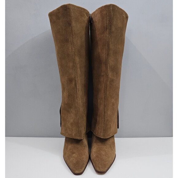 Vince Camuto Tibani Knee High Boot Women 9.5 Brown Suede Cuffed Wedge Heel NEW - Picture 4 of 16